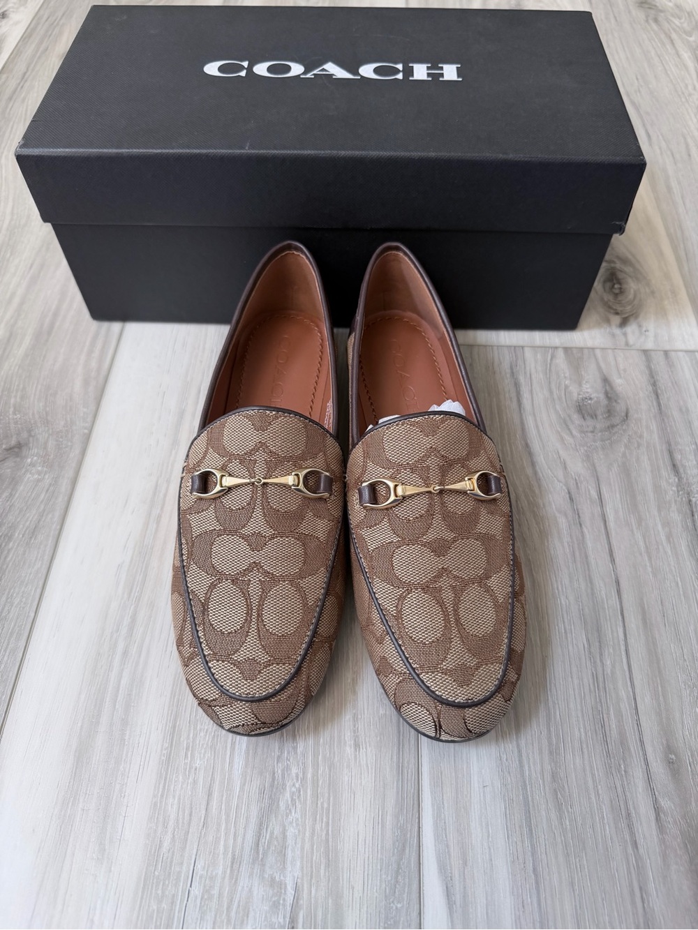 Coach Haley Signature Jacquard Loafers Khaki Mahogany Size 6 - Picture 3 of 13